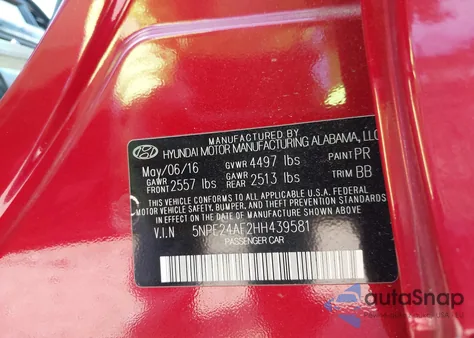 2017 Hyundai Sonata Se из США, поврежденный, VIN 5NPE24AF2HH439581